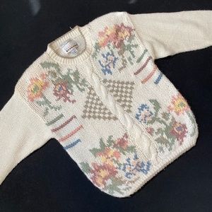 Vintage 1980s Floral Sweater w/ Shoulder Pads